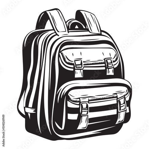 Silhouette of a classic backpack with buckles for school or travel, Back to school backpack, educational bag