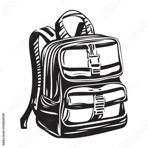 Silhouette of a classic backpack with buckles for school or travel, Back to school backpack, educational bag