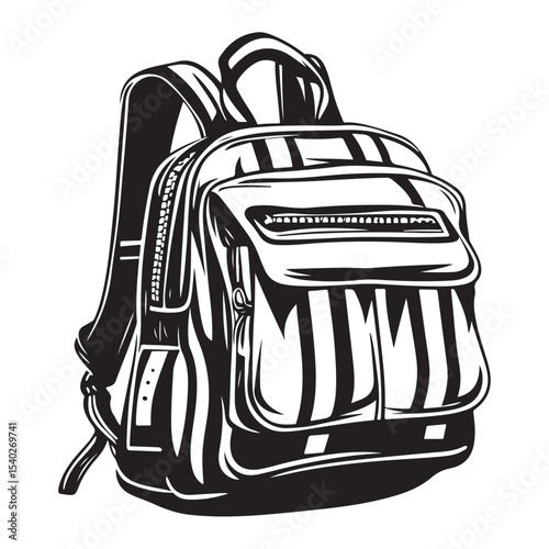 Silhouette of a classic backpack with buckles for school or travel, Back to school backpack, educational bag