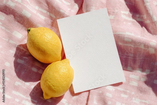 Pink fabric invitation mockup with lemons, card mockup for design