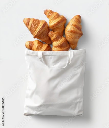 White shopping bag mockup with croissants for bakery design