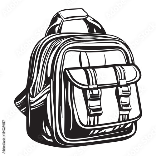 Silhouette of a classic backpack with buckles for school or travel, Back to school backpack, educational bag