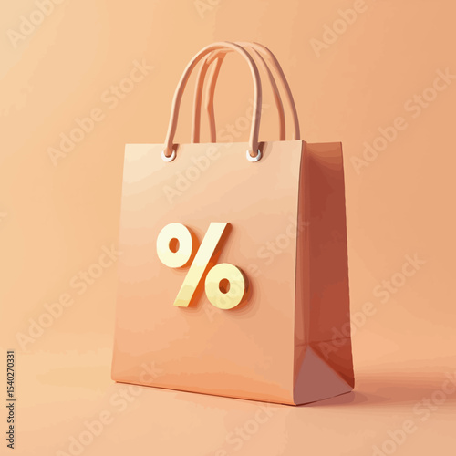 Peach Shopping Bag with Gold Percentage Symbol Discount Sale Concept