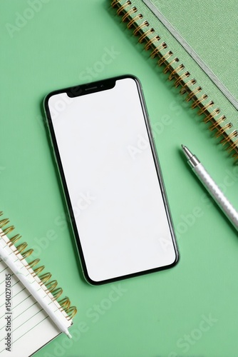 Phone mockup on green background, phone mockup for business design, minimalistic and strict design