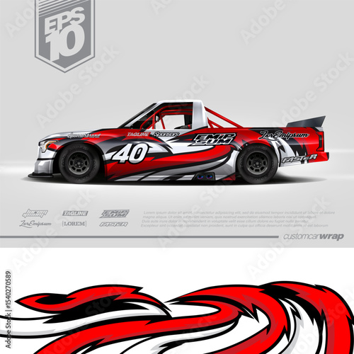 Racing car wrap design vector. Graphic abstract stripe racing background kit designs for wrap vehicle, race car, rally, adventure and livery. Full vector eps 10	
