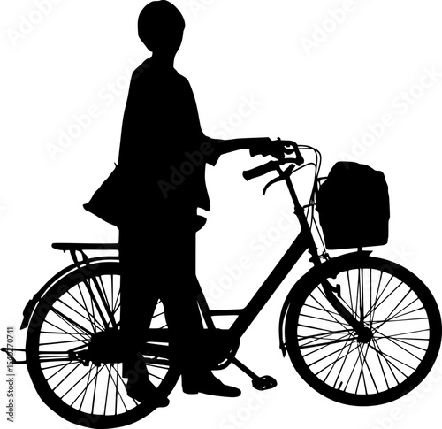Silhouette of a Rider and Bicycle: A clean silhouette shows an individual next to a bicycle, capturing the simplicity and elegance of movement and the joys of urban exploration.