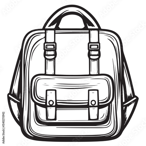 Silhouette of a classic backpack with buckles for school or travel, Back to school backpack, educational bag