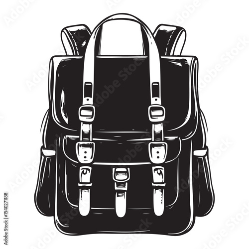 Silhouette of a classic backpack with buckles for school or travel, Back to school backpack, educational bag