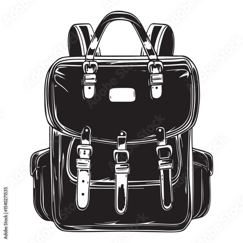 Silhouette of a classic backpack with buckles for school or travel, Back to school backpack, educational bag