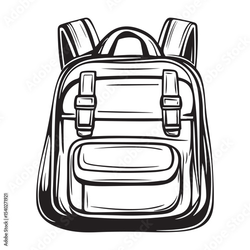 Silhouette of a classic backpack with buckles for school or travel, Back to school backpack, educational bag