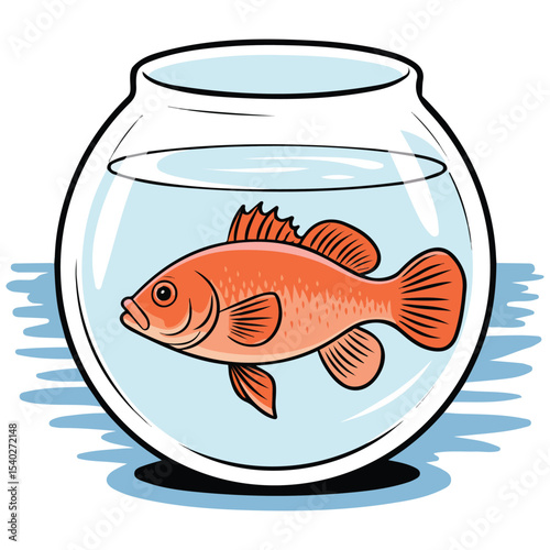 Goldfish swimming glass bowl vector isolated white background