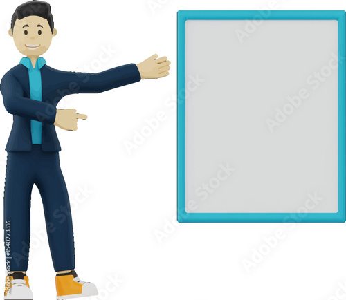 Presentation of Insights: A professional, rendered illustration featuring a figure presenting content on a whiteboard. Ideal for representing communication, education, or business concepts.