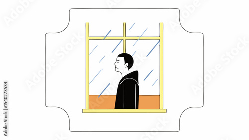 Man Looking Out Rainy Window