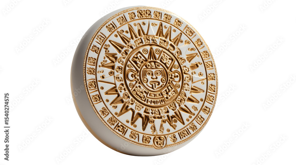 Obraz premium Aztec Sun Stone: A detailed depiction of an Aztec sun stone, showcasing intricate carvings and symbolism, set against a background, capturing the essence of ancient Mesoamerican art and cosmology.