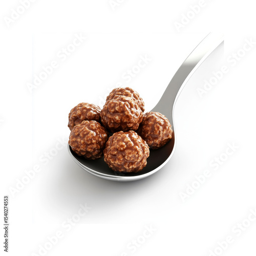 Close-up of Chocolate-Covered Cereal Balls on a Spoon