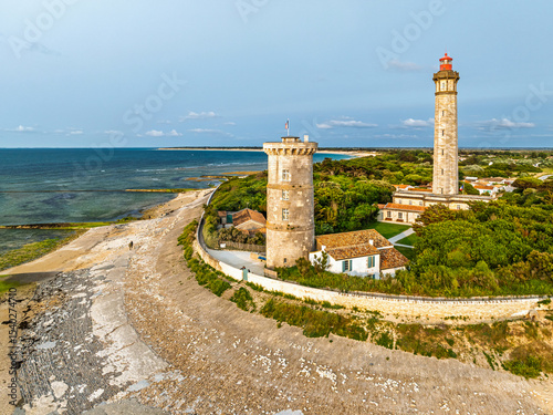 WHALE LIGHTHOUSE from a drone, Saint-Clement-des-Baleines, Atlantic, France, Europe