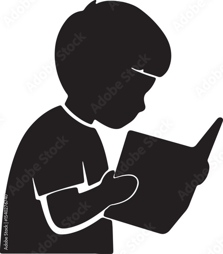 Young Boy Immersed in Reading A Silhouette Illustration of Childhood Literacy