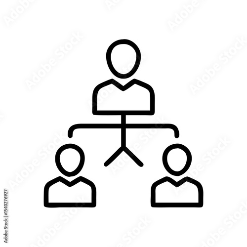Minimal Line Art Icon of Team Structure with Three Connected People – Human Resource Management and Organizational Hierarchy Concept on White Background