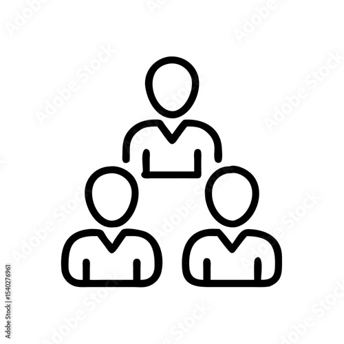 Minimal Line Art Icon of Team Structure with Three Connected People – Human Resource Management and Organizational Hierarchy Concept on White Background