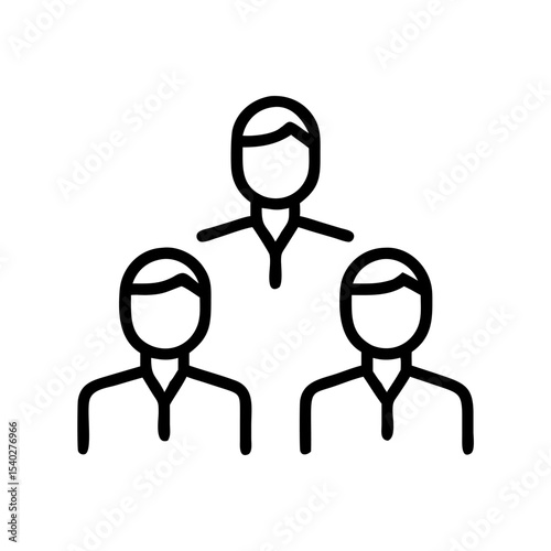 Minimal Line Art Icon of Team Structure with Three Connected People – Human Resource Management and Organizational Hierarchy Concept on White Background