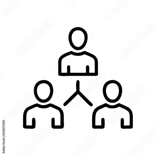Minimal Line Art Icon of Team Structure with Three Connected People – Human Resource Management and Organizational Hierarchy Concept on White Background