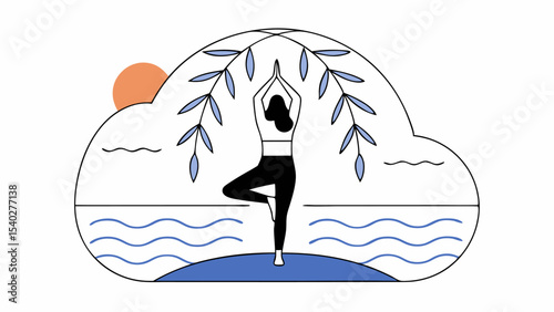 Woman Practicing Yoga by the Ocean at Sunset