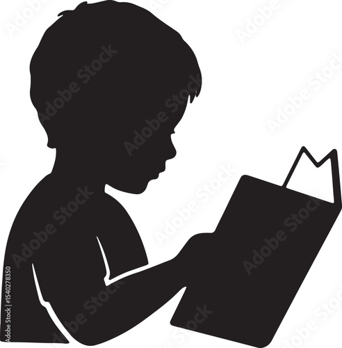 Silhouette of a Child Immersed in Reading a Book A Visual Representation of Early Literacy and Learning