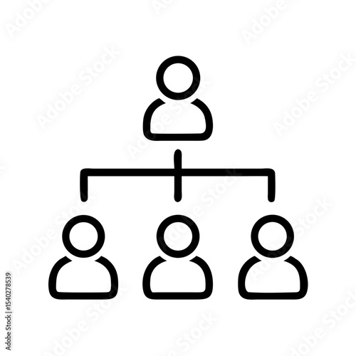 Minimal Line Art Icon of Team Structure with Three Connected People – Human Resource Management and Organizational Hierarchy Concept on White Background