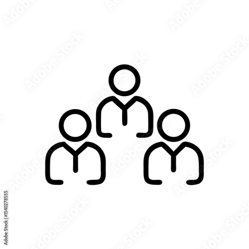 Minimal Line Art Icon of Team Structure with Three Connected People – Human Resource Management and Organizational Hierarchy Concept on White Background