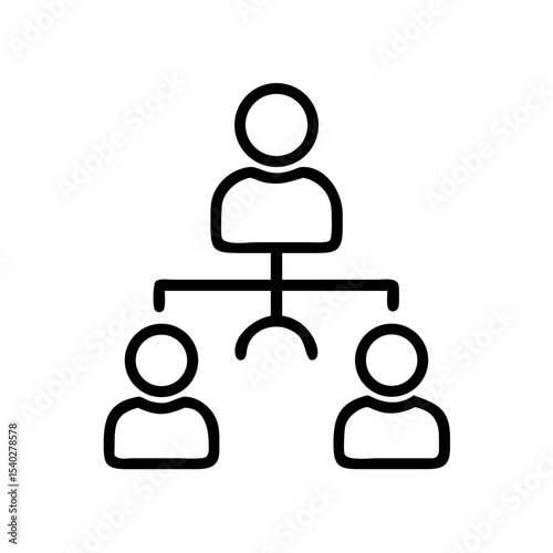 Minimal Line Art Icon of Team Structure with Three Connected People – Human Resource Management and Organizational Hierarchy Concept on White Background