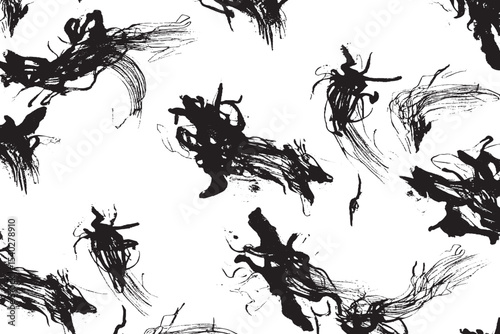 High-contrast black ink stroke pattern with chaotic brush texture on white background. Ideal for modern art, abstract designs, and creative visual content.
