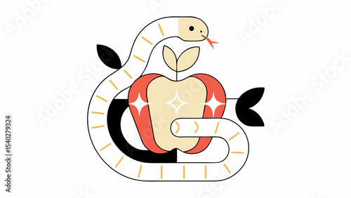 Stylized Snake and Apple Illustration