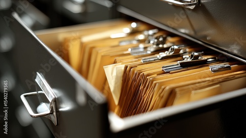 Organized Filing Cabinet with Manilla Folders and Clips Inside
