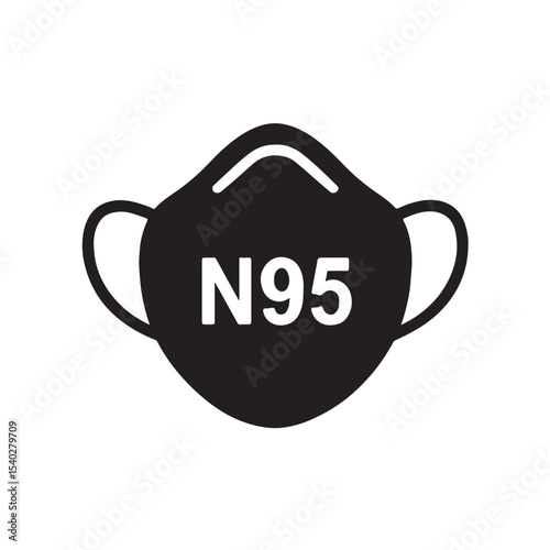 N95 Face Mask Silhouette Vector Protective Respirator Icon for Health and Safety