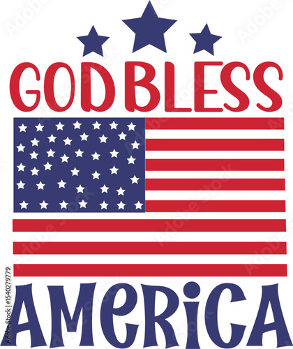 God bless america with stars and stripes isolated on white background