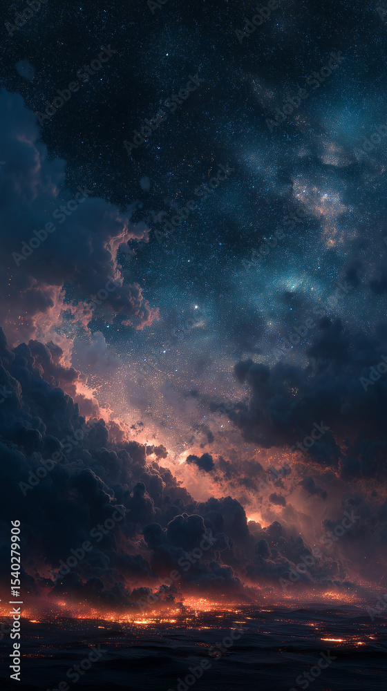 Naklejka premium sunset in the sky, dramatic sky at sunset, nighttime