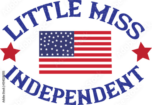 Little miss independent design with american flag isolated on white