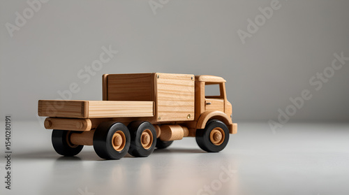 A wooden toy truck isolated on white background,generative.ai