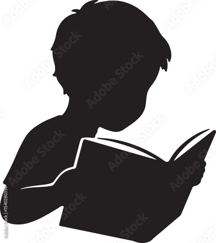 Silhouette of a Child Immersed in Reading a Book A Visual Representation of Literacy and Learning