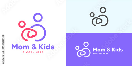 Creative simple mom and kids logo template. Mom and baby symbol, family care logo design vector illustration.
