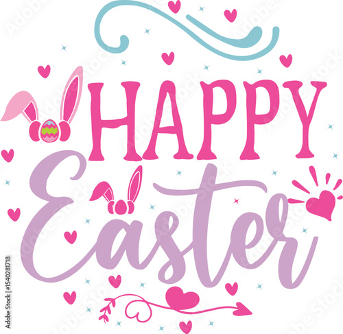 Happy Easter! Festive Spring Design with Bunny Ears and Hearts