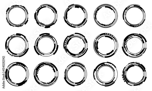 Set of sci fi black circle user interface elements technology futuristic design modern creative on white background vector