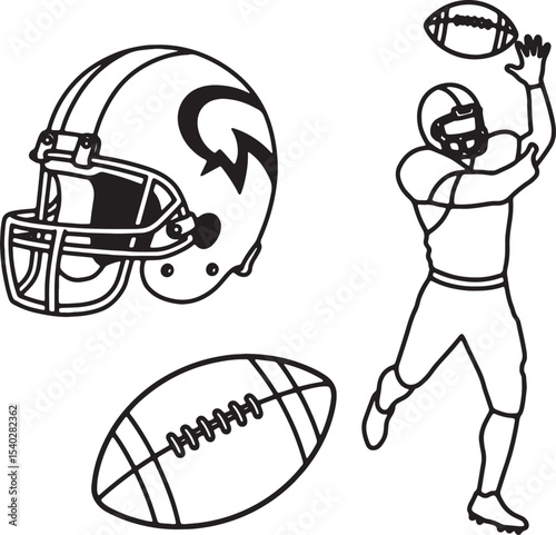 American Football Player Illustration Helmet, Ball, Action Pose - Vector Graphic Design