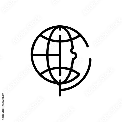 Black Globe Icon in Silhouettes Style Representing Global Network or Internet Connectivity on White Background