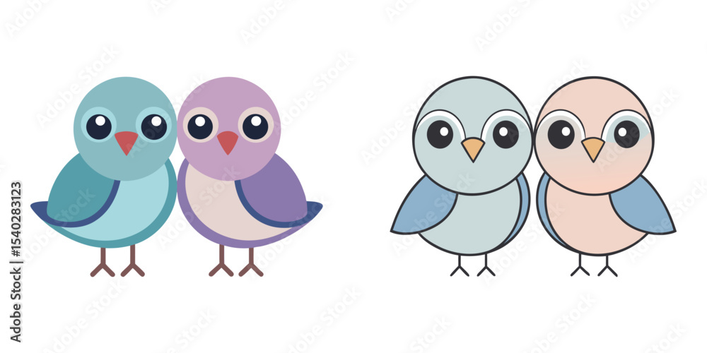 Obraz premium Set of cartoon cute couple perched bird vector illustration design
