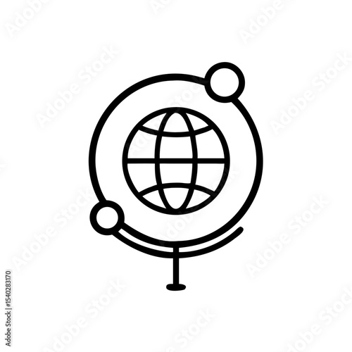 Black Globe Icon in Silhouettes Style Representing Global Network or Internet Connectivity on White Background