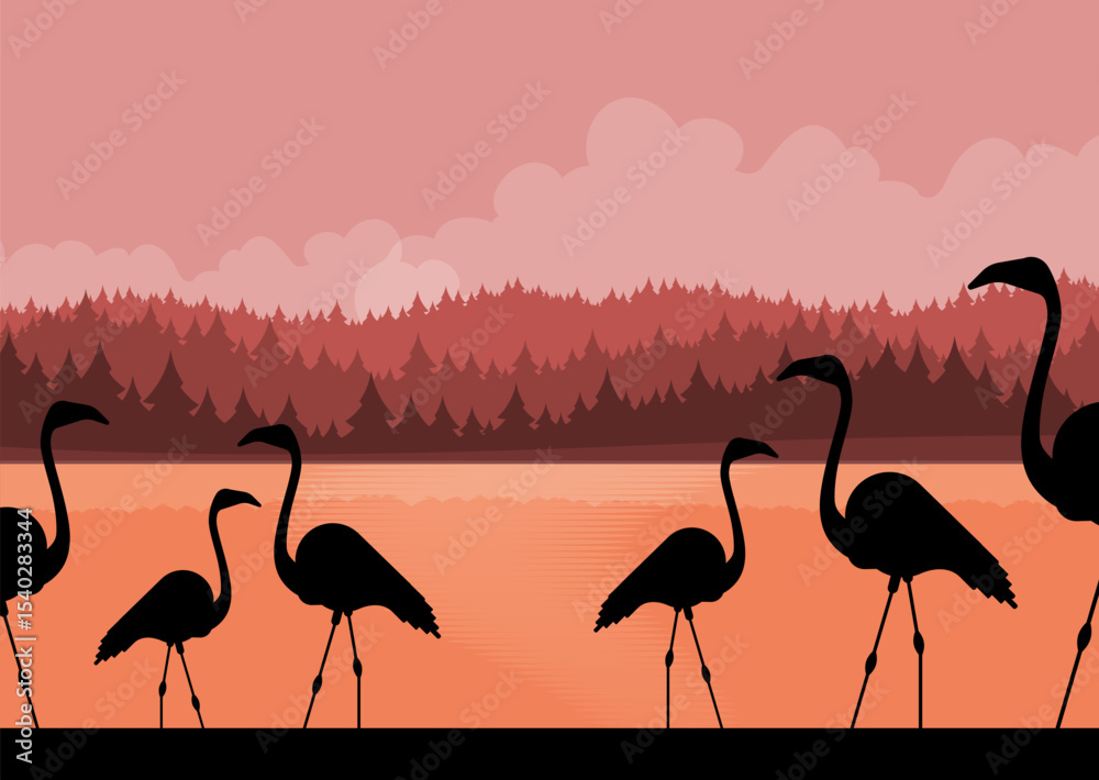 Fototapeta premium Flat illustration vector flamingo bird