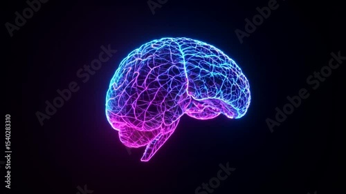 Glowing Brain Illustration Animated on Dark Background Science Concept