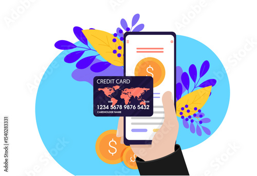 Flat design vector colored illustration concept for mobile banking and online payment isolated on bright background