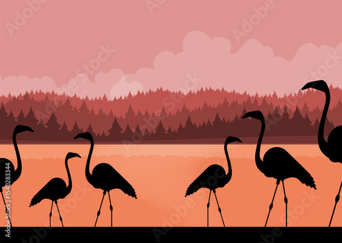 Flat illustration vector flamingo bird